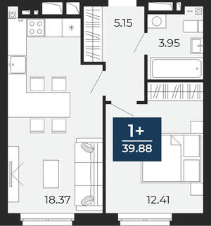 1-к квартира, сданный дом, 40м2, 24/24 этаж