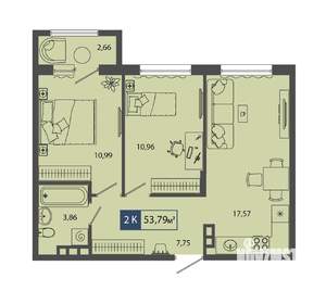 2-к квартира, строящийся дом, 54м2, 2/4 этаж