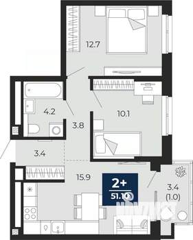 2-к квартира, вторичка, 51м2, 3/16 этаж