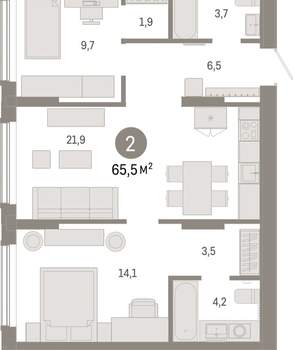 2-к квартира, вторичка, 65м2, 2/17 этаж