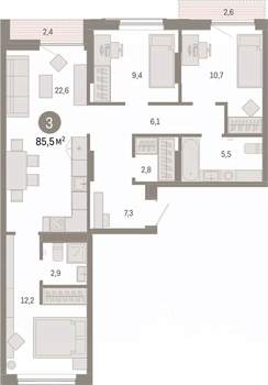 3-к квартира, вторичка, 86м2, 4/9 этаж