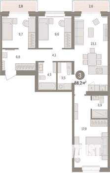 3-к квартира, вторичка, 88м2, 5/7 этаж