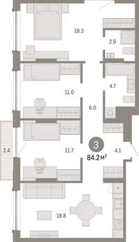 3-к квартира, вторичка, 84м2, 2/8 этаж