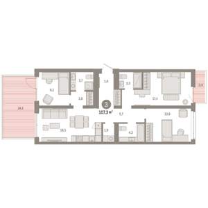 3-к квартира, вторичка, 107м2, 2/9 этаж