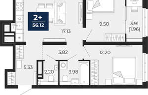 2-к квартира, вторичка, 56м2, 21/22 этаж