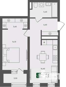 1-к квартира, вторичка, 50м2, 4/4 этаж