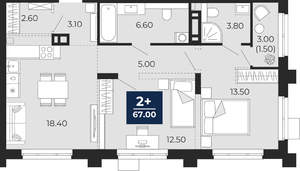 2-к квартира, вторичка, 67м2, 8/24 этаж