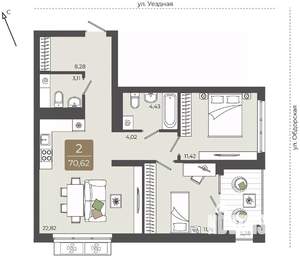 2-к квартира, вторичка, 71м2, 11/15 этаж