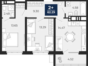 2-к квартира, вторичка, 60м2, 2/24 этаж