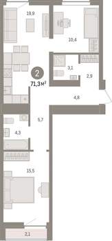 2-к квартира, вторичка, 71м2, 7/10 этаж