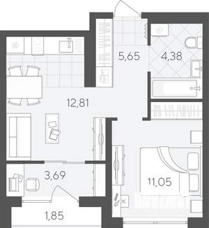 1-к квартира, вторичка, 39м2, 6/9 этаж
