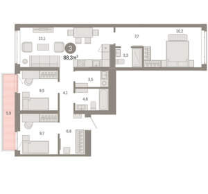3-к квартира, вторичка, 88м2, 8/25 этаж