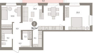 2-к квартира, вторичка, 78м2, 6/16 этаж