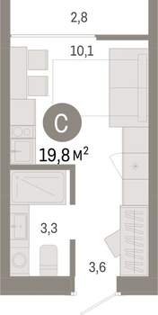 Студия квартира, вторичка, 20м2, 6/17 этаж