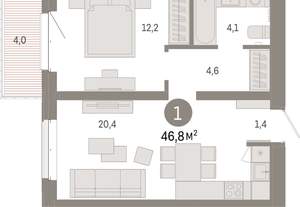 1-к квартира, вторичка, 47м2, 4/11 этаж