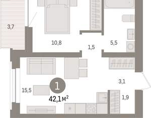 1-к квартира, вторичка, 42м2, 4/10 этаж