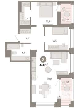 2-к квартира, вторичка, 83м2, 6/8 этаж