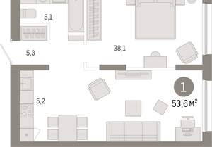 1-к квартира, вторичка, 54м2, 6/17 этаж