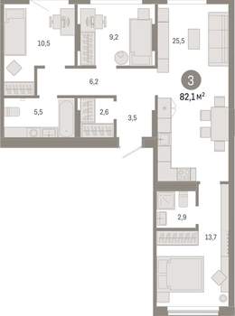 3-к квартира, вторичка, 82м2, 3/17 этаж