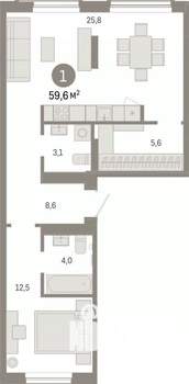1-к квартира, вторичка, 60м2, 2/9 этаж