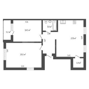 3-к квартира, вторичка, 76м2, 2/2 этаж