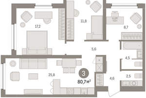 3-к квартира, вторичка, 81м2, 2/16 этаж