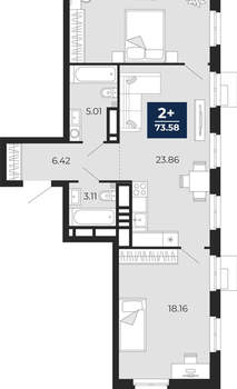 2-к квартира, вторичка, 74м2, 7/24 этаж