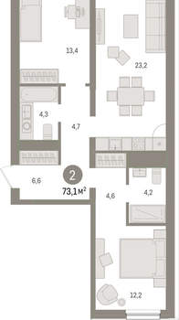 2-к квартира, вторичка, 73м2, 2/9 этаж