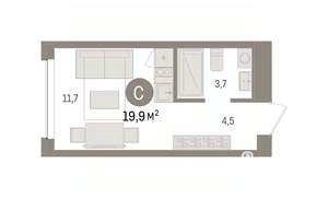 Студия квартира, вторичка, 19м2, 5/8 этаж