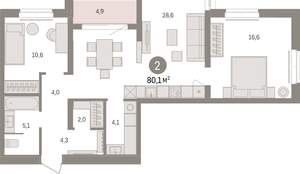 2-к квартира, вторичка, 80м2, 4/16 этаж