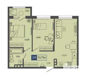 2-к квартира, строящийся дом, 54м2, 4/4 этаж