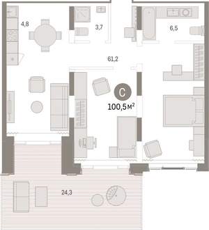 1-к квартира, вторичка, 101м2, 1/9 этаж