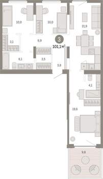 3-к квартира, вторичка, 101м2, 2/16 этаж