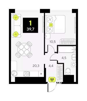 1-к квартира, вторичка, 40м2, 4/17 этаж