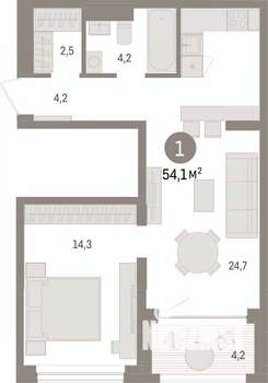1-к квартира, вторичка, 54м2, 6/8 этаж