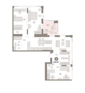 3-к квартира, вторичка, 130м2, 25/25 этаж