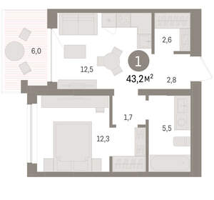 1-к квартира, вторичка, 43м2, 2/8 этаж