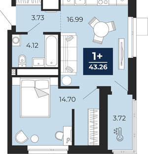 1-к квартира, вторичка, 43м2, 7/24 этаж