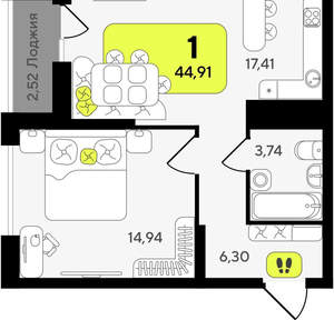 1-к квартира, вторичка, 45м2, 8/19 этаж