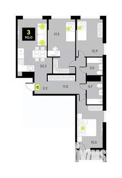 3-к квартира, вторичка, 90м2, 2/9 этаж