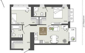 2-к квартира, вторичка, 67м2, 10/15 этаж