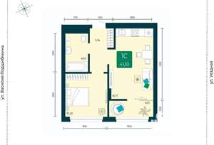 1-к квартира, вторичка, 41м2, 7/12 этаж