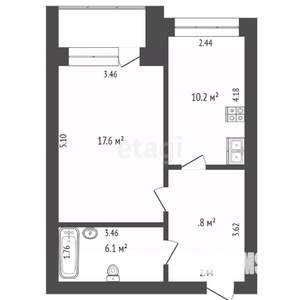 1-к квартира, вторичка, 46м2, 5/9 этаж