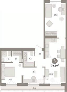 3-к квартира, вторичка, 79м2, 6/7 этаж