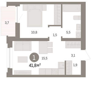 1-к квартира, вторичка, 42м2, 4/10 этаж