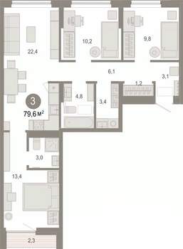 3-к квартира, вторичка, 80м2, 4/7 этаж