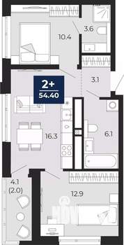 2-к квартира, вторичка, 54м2, 5/25 этаж