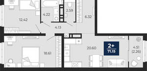 2-к квартира, вторичка, 71м2, 18/21 этаж