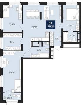 3-к квартира, вторичка, 107м2, 7/24 этаж