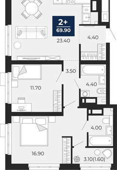 2-к квартира, вторичка, 70м2, 15/24 этаж